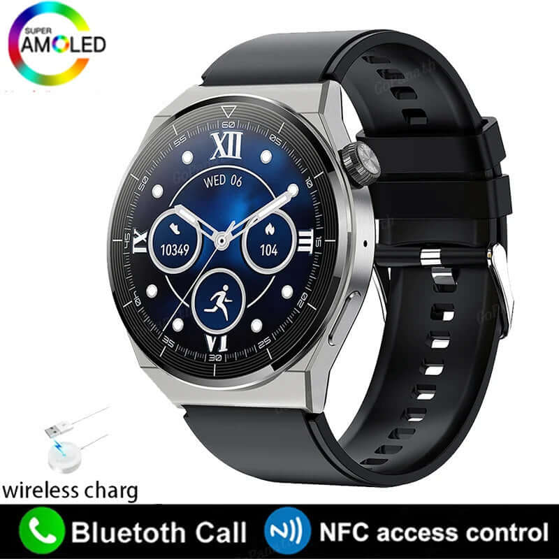 Fashion HD round screen GT3 Pro smart watch with heart rate monitor and multi-function features.