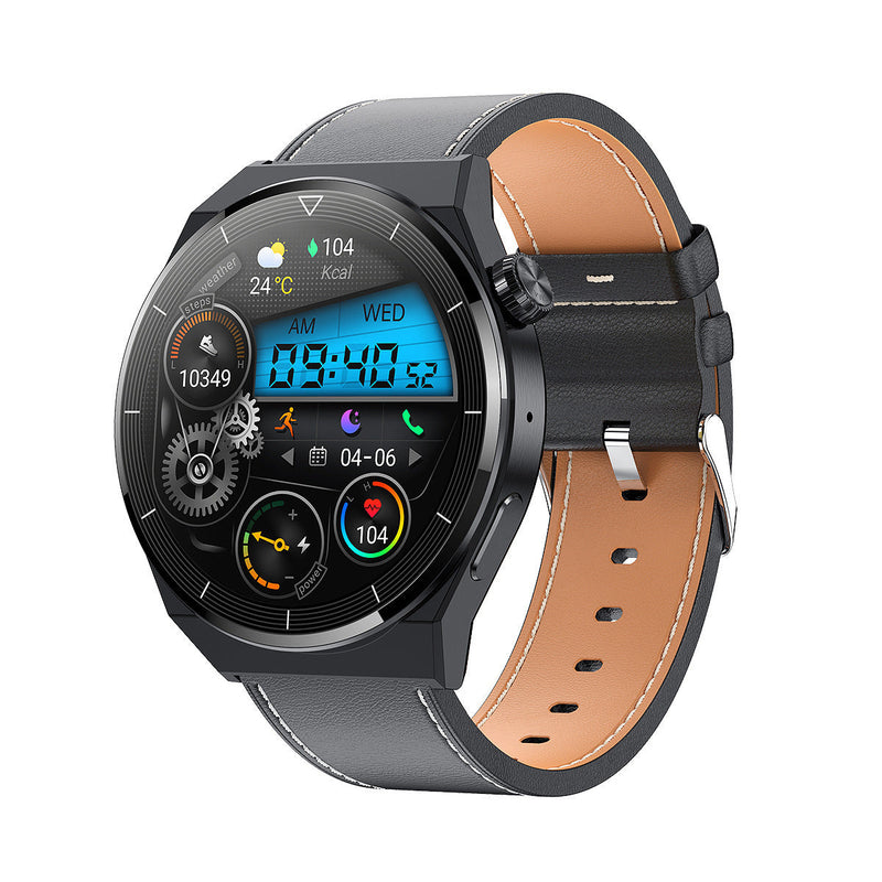 Smartwatch with large round screen, displaying health and fitness metrics, GT3 Pro model.